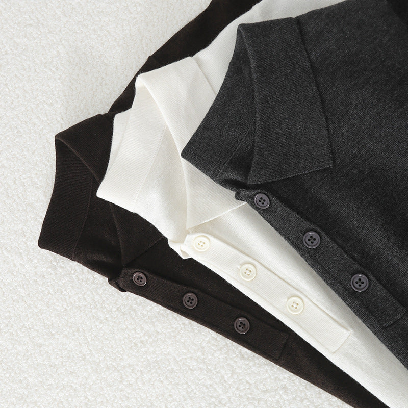 Damen Kurzarm Feinstrick-Poloshirt mit Knopfleiste Drune
