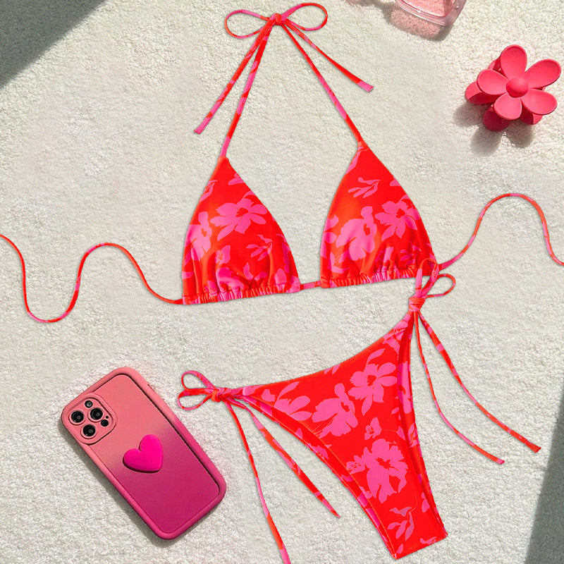 Damen Triangel-Bikini mit floralem Design und verstellbaren Bändern Drune