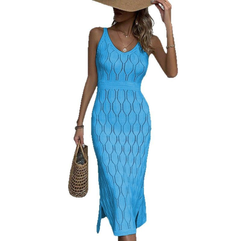 Damen gehäkeltes Midi-Kleid mit raffiniertem Mustermix Drune