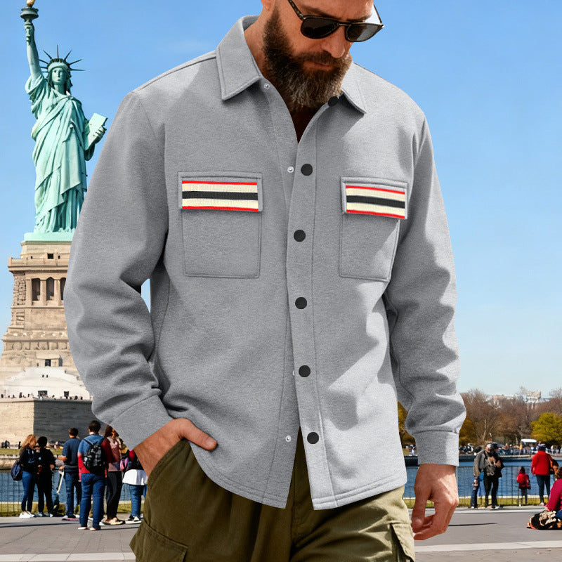 Herren Overshirt-Jacke aus schwerem Baumwollmix mit Brusttaschen und Kontraststreifen Drune