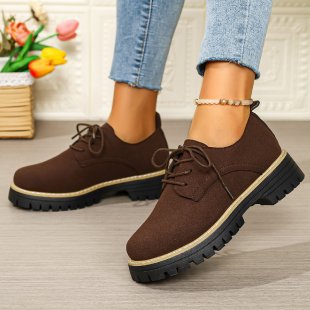 Damen Plateau-Schnürer im Oxford-Stil mit Velours-Optik und profilierter Gummisohle Drune