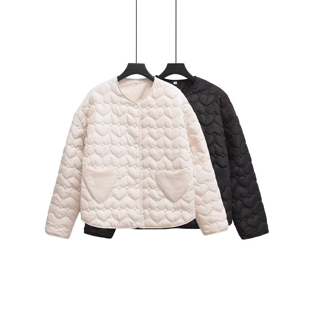 Damen Gesteppte Boxy-Übergangsjacke mit Herzsteppung und Herztaschen Drune