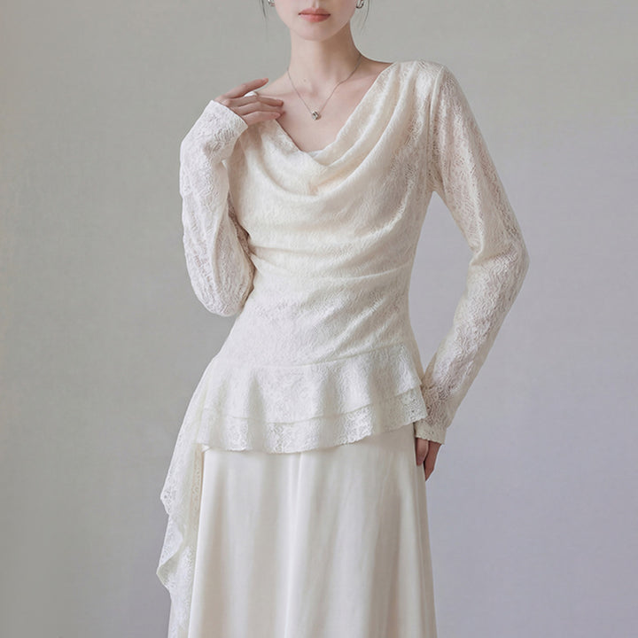 Damen nan drapiertes Spitzen-Top mit asymmetrischem Zipfelsaum und Taillengürtel Drune