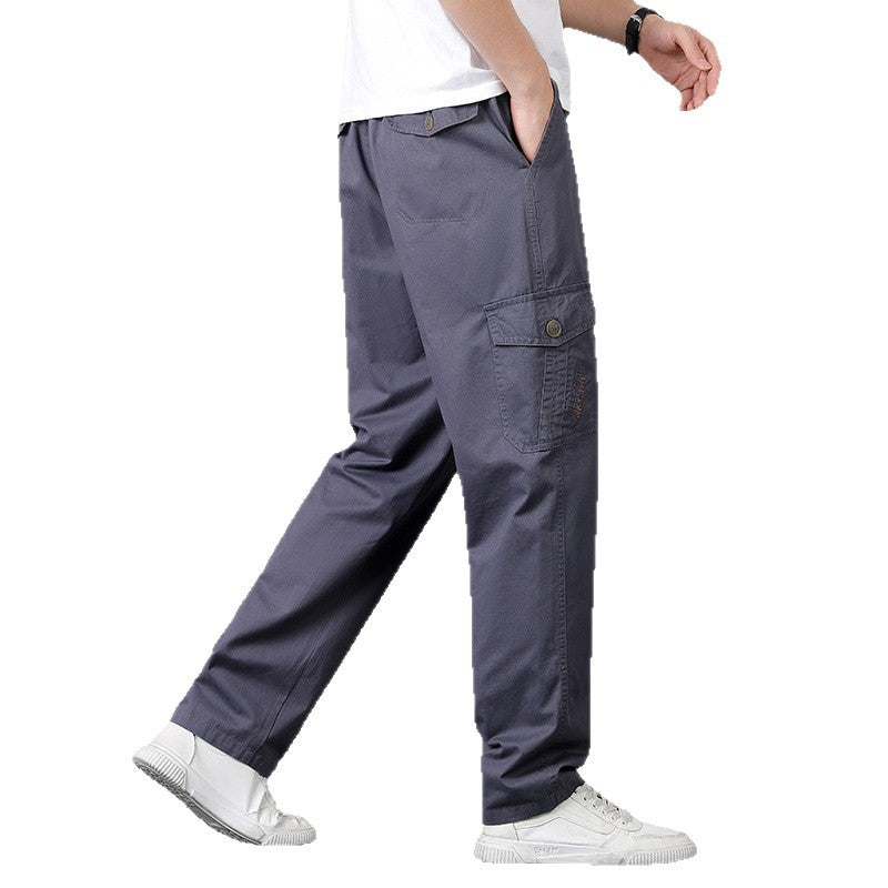 Herren Weite Cargo-Hose mit elastischem Bund, aufgesetzten Klappentaschen & geradem Bein Drune
