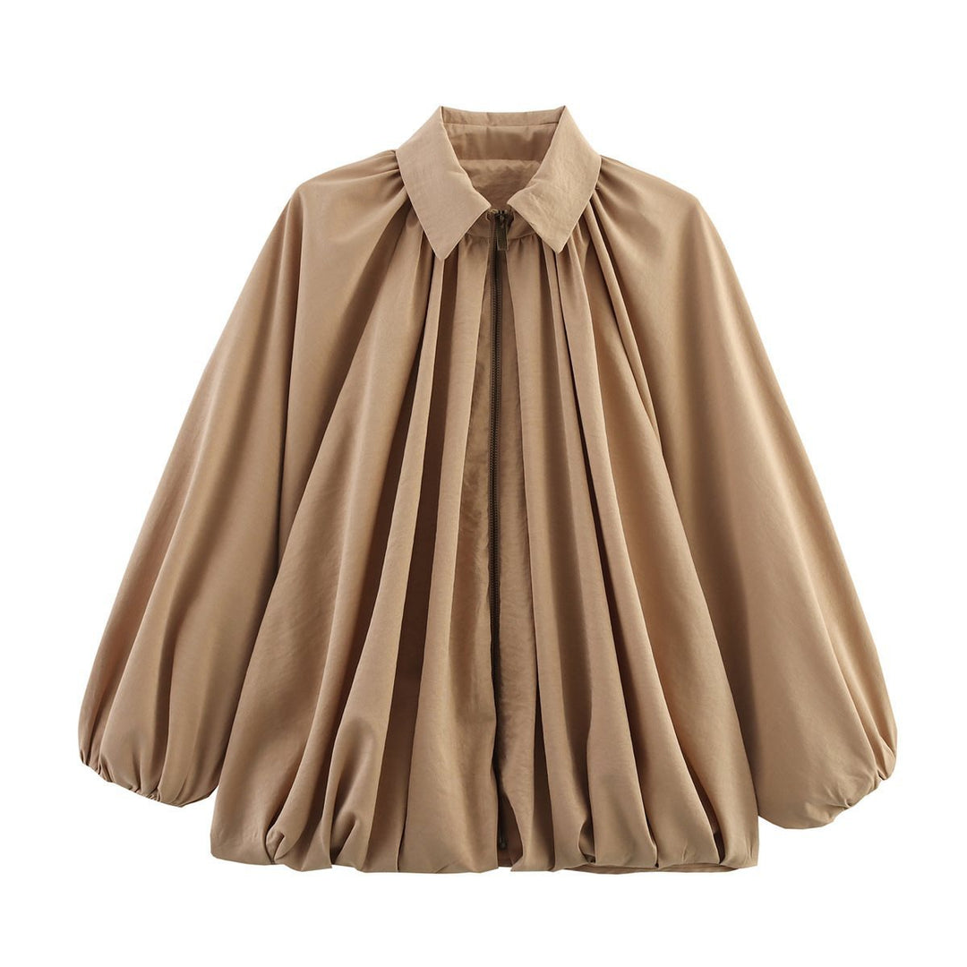 Damen Oversize-Hemdbluse mit Reißverschluss, Kräuselung und Ballonärmeln Drune