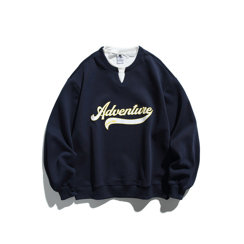 Unisex Oversize-Sweatshirt mit Notch-Kragen, Lagen-Effekt und Script-Print Drune
