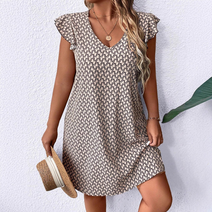 Damen lässiges Sommerkleid mit elegantem V-Ausschnitt und Rüschendetails Drune