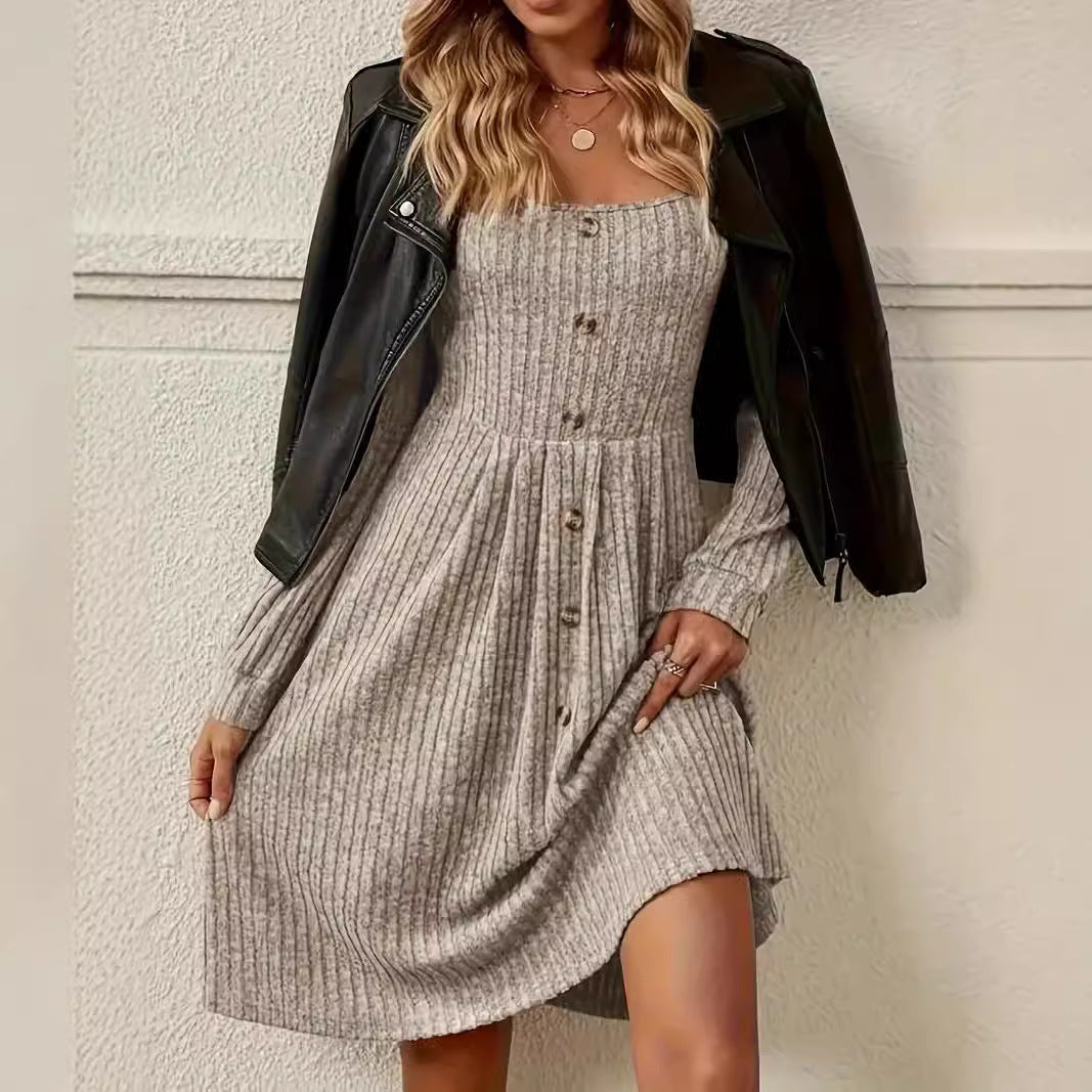 Damen Strickkleid mit Knopfleiste Drune