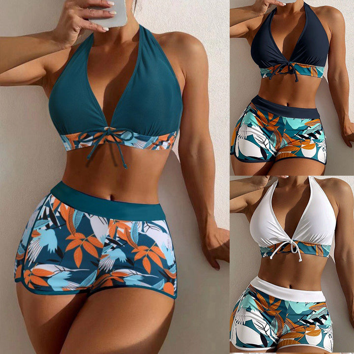 Damen Hochgeschlossen Bikini mit verspieltem Blumenmuster Drune