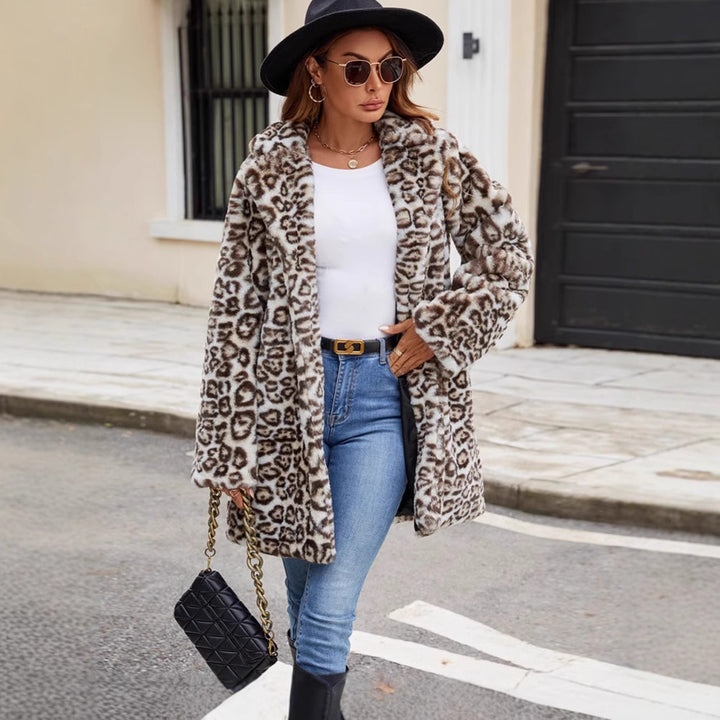 Damen Modischer Leopardenfell Mantel Drune
