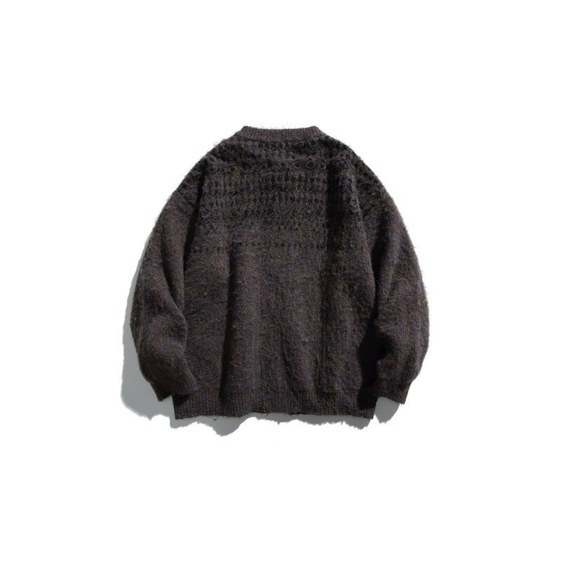 Damen Grobgestrickte Oversize-Strickjacke in Mohair‑Optik mit Rundhalsausschnitt und Knopfleiste Drune