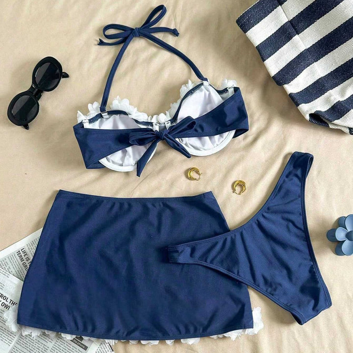 Damen Bikini mit femininem Blumenapplikationen Drune