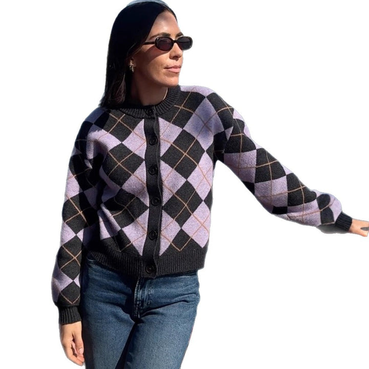 Damen Argyle-Strickjacke mit kastiger Silhouette und großer Knopfleiste Drune
