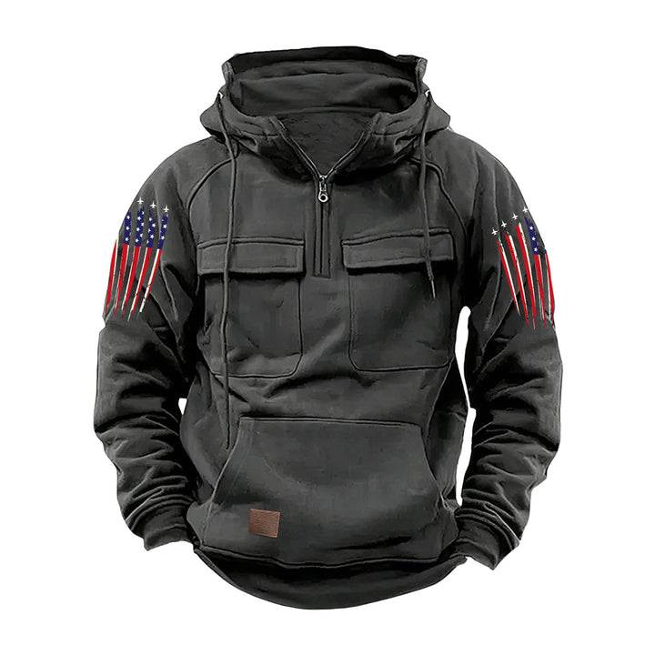 Herren nan Kapuzenpullover mit Halbzip, Cargo-Brusttaschen und Kängurutasche Drune