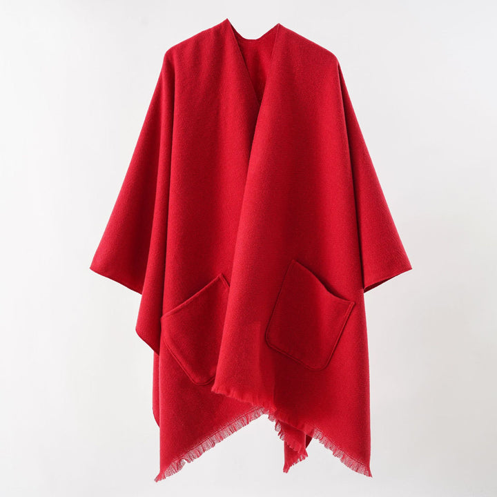 Damen Oversize-Capeponcho aus Wollmix mit Kapuze und Eingrifftaschen Drune