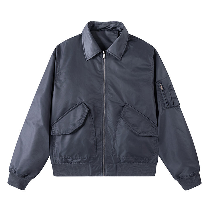 Herren  Boxy Kragen Zip-Front Bomberjacke mit übergroßen schrägen Klappentaschen und Utility-Tasche am Ärmel Drune
