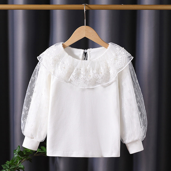 Mädchen Bluse mit floralem Tüllkragen und eleganten Puffärmeln Drune