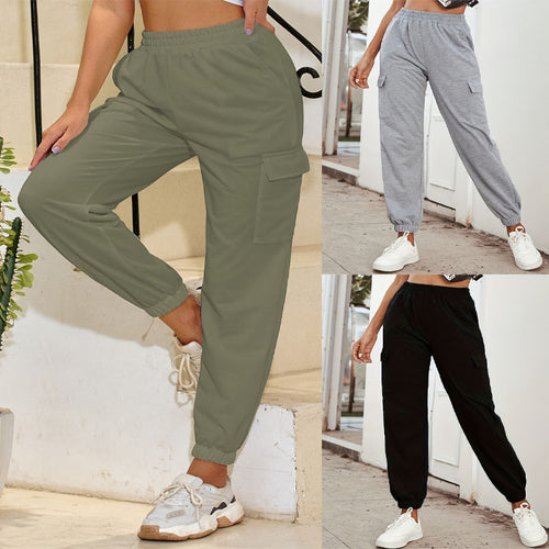 Damen Cargo-Jogginghose mit Gummibund, Seitentaschen und elastischen Bündchen Drune