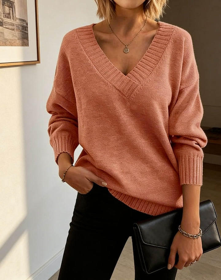 Damen Feinstrickpullover mit tiefem V-Ausschnitt und überschnittener Schulter Drune