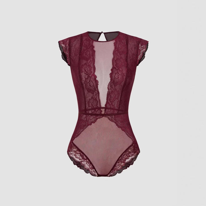 Damen Elegantes Spitzenbody mit tiefem V-Ausschnitt und zarten Rüschendetails Drune