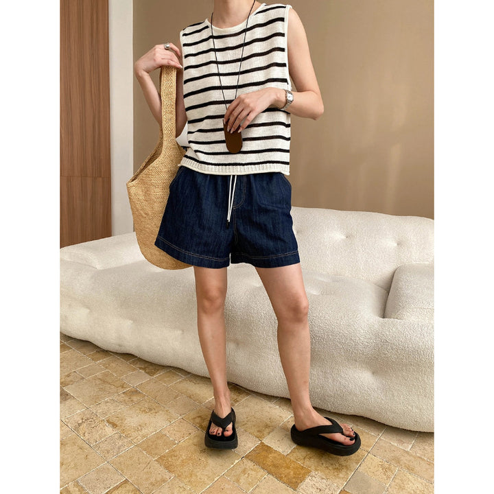 Damen lässige Jeansshorts mit hohem Bund und atmungsaktivem Design Drune