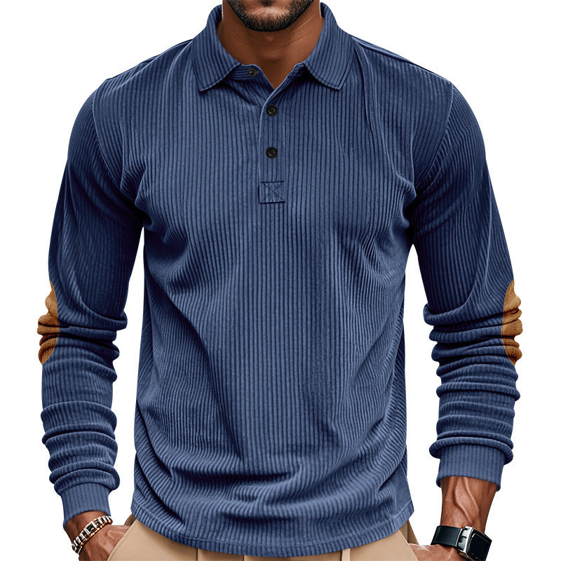 Herren Langarm Hemd mit strukturierter Oberfläche und modischen Lederapplikationen Drune