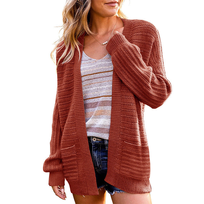 Damen Strickjacke mit tiefem V-Ausschnitt und strukturiertem Design Drune