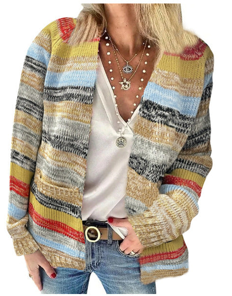 Damen Mehrfarbiger Strickcardigan mit offener Front, legerem Oversize-Schnitt und feinem Rippbündchen Drune
