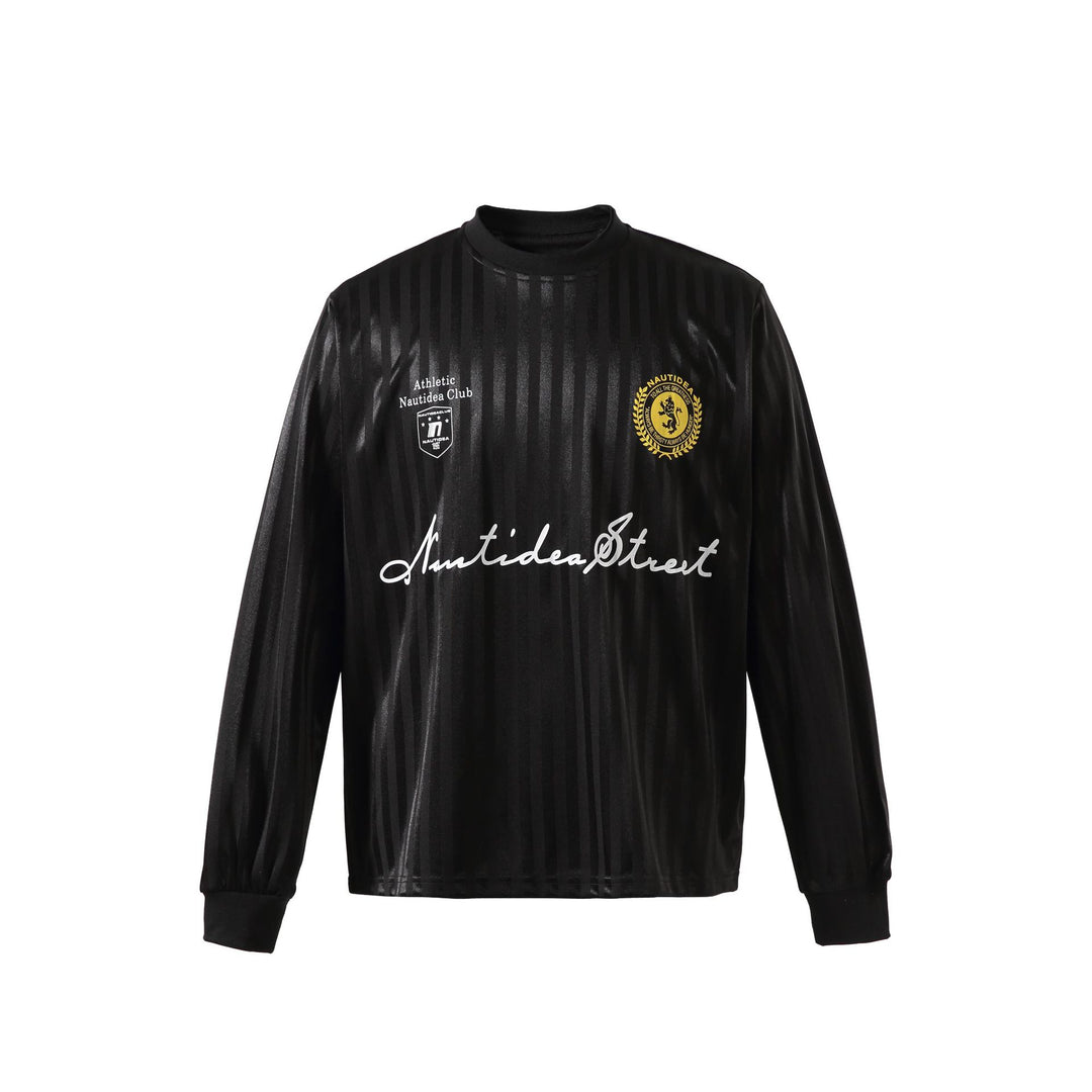 Unisex Langarm-Sporttrikot im Retro‑Fußballstil mit Stehkragen und gestreifter Jacquardstruktur Drune