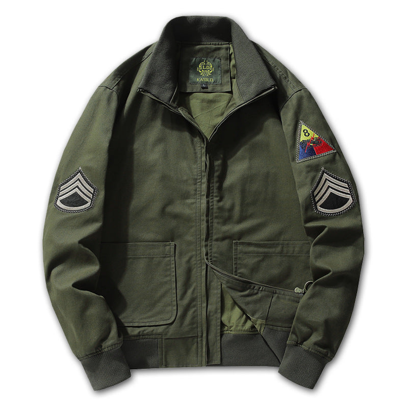 Herren Military-inspirierte Field-Bomberjacke mit Abzeichen, gerippten Bündchen & Zwei-Wege-Reißverschluss Drune
