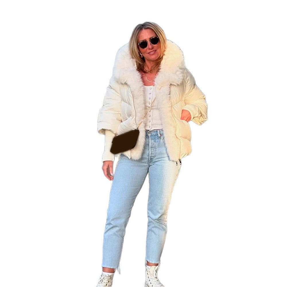 Damen Kurze gesteppte Daunenjacke mit voluminösem Kunstfell-Schalkragen und taillierendem Schnitt Drune