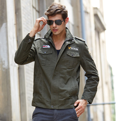 Herren Canvas-Fieldblouson im Military-Look mit Patchdetails und Mehrfachtaschen Drune