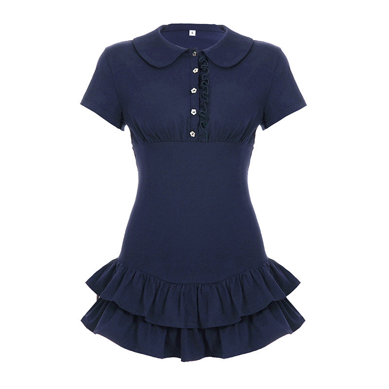 Damen stilvolles Freizeitleigne-Kleid mit Rüschendetails Drune