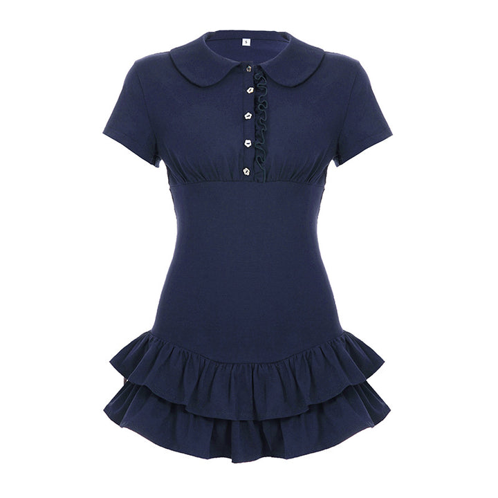 Damen stilvolles Freizeitleigne-Kleid mit Rüschendetails Drune