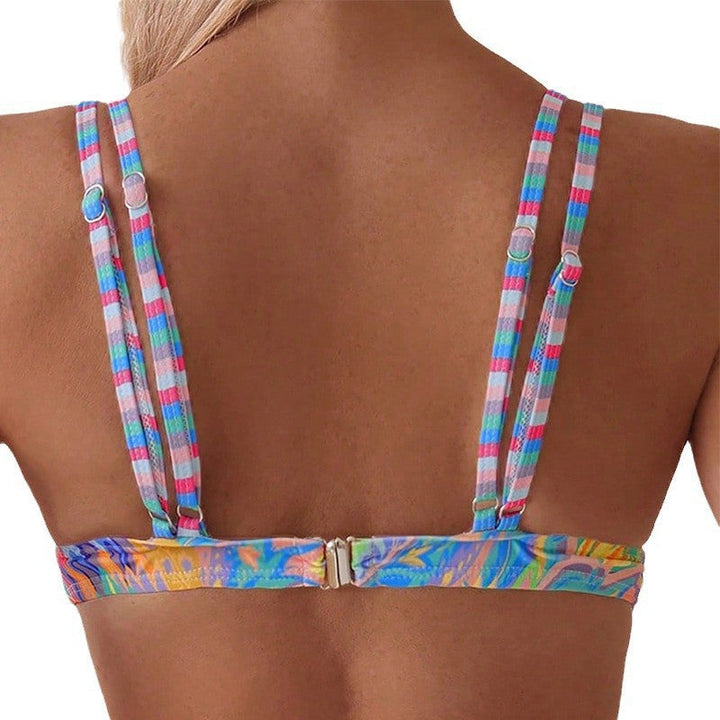 Damen Triangel-Bikinioberteil mit floralem Muster und kontrastierenden Trägern Drune