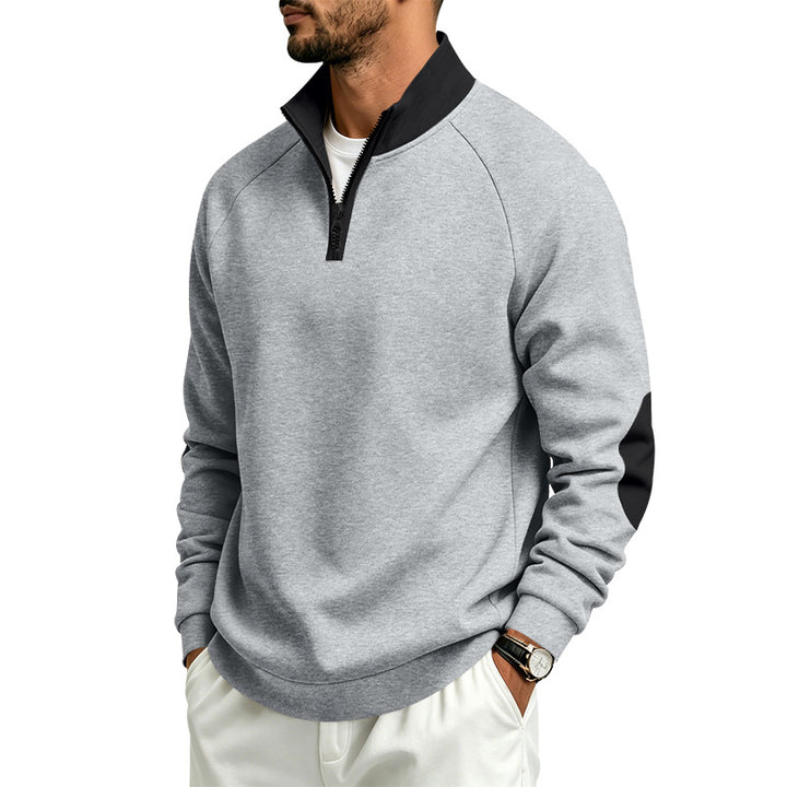 Herren Halbzip-Pullover mit Stehkragen und Ellbogen-Patches Drune