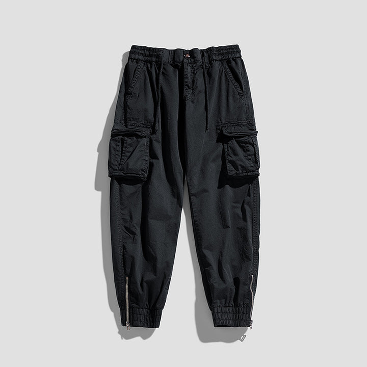 Herren Cargo-Jogginghose im Utility‑Stil mit Tunnelzugbund, Mehrfachtaschen und Reißverschluss‑Knöchel Drune