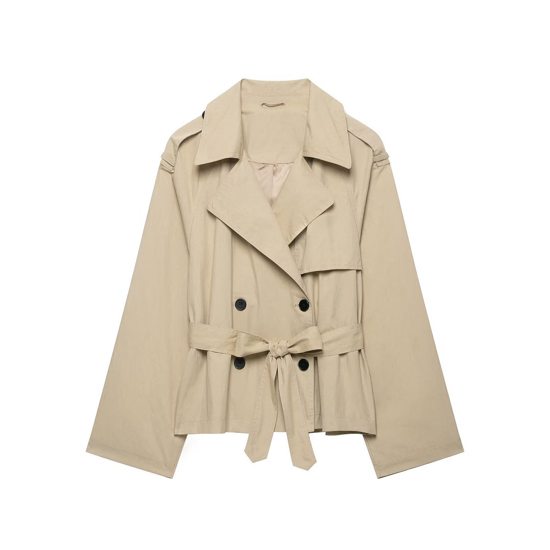 Damen Cropped-Trenchcoat mit Taillengürtel und weitem Ärmel Drune