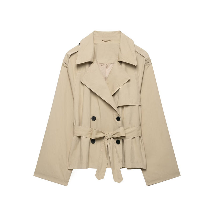 Damen Cropped-Trenchcoat mit Taillengürtel und weitem Ärmel Drune