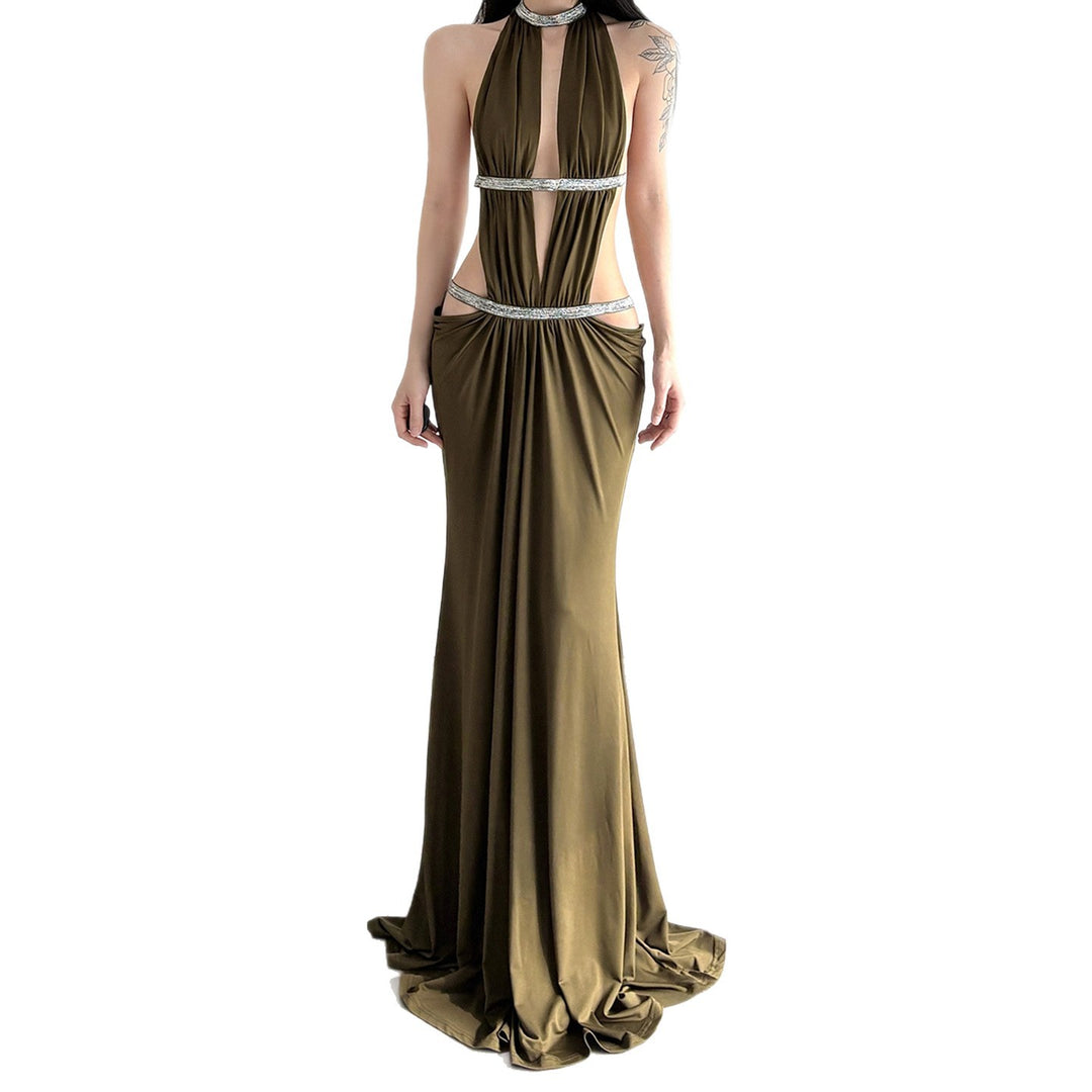 Damen elegantes Cut-Out Maxikleid mit Glitzerakzenten Drune