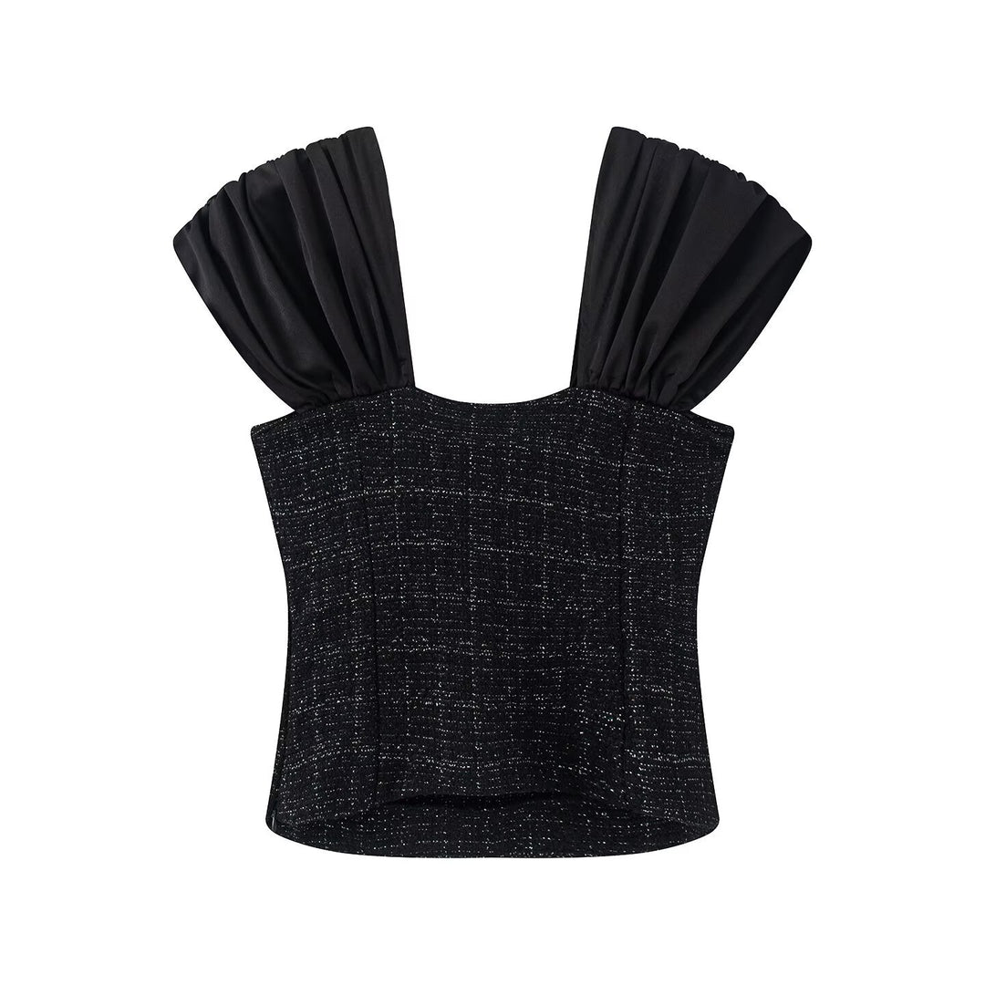 Damen Wickelbluse mit voluminösen Puffärmeln und dekorativen Knopfdetails Drune