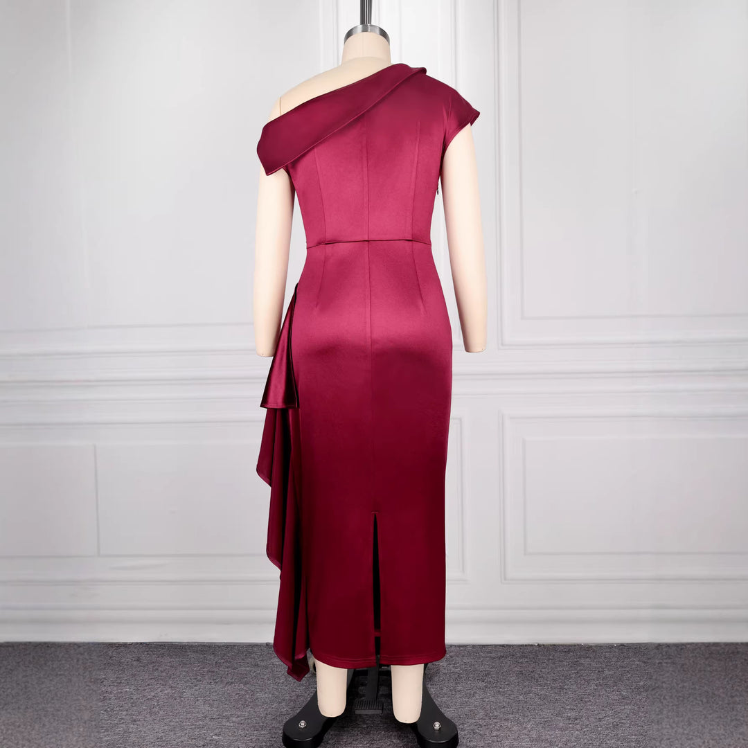 Damen figurbetontes Wickelkleid mit asymmetrischem Rüschen-Saum Drune