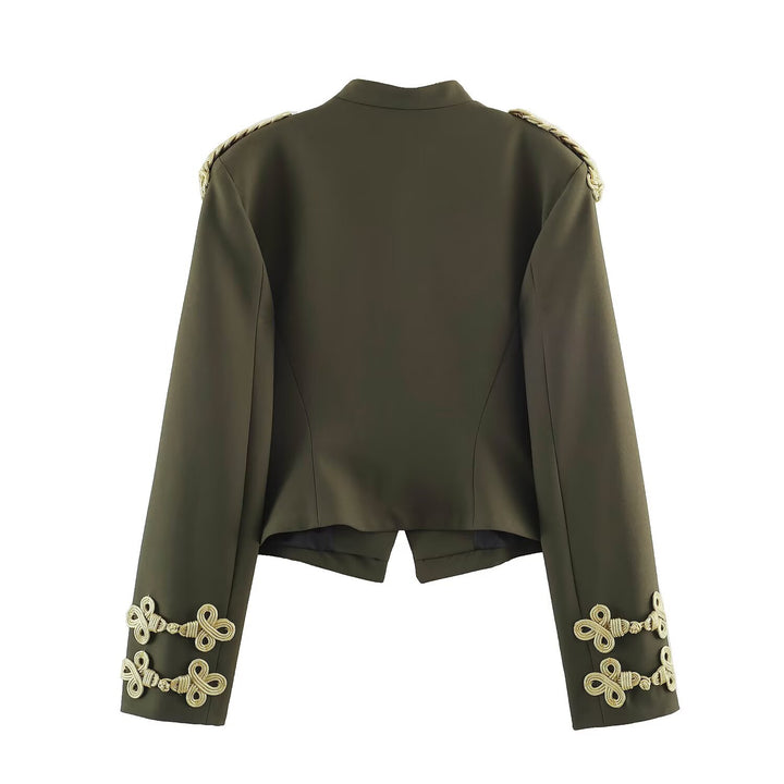 Damen Kurzer Militärblazer mit Stehkragen, goldverzierten Epauletten und dekorativen Knoten Drune