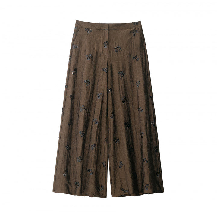 Damen 40+ weite Palazzo‑Culotte mit floraler Paillettenbestickung Drune
