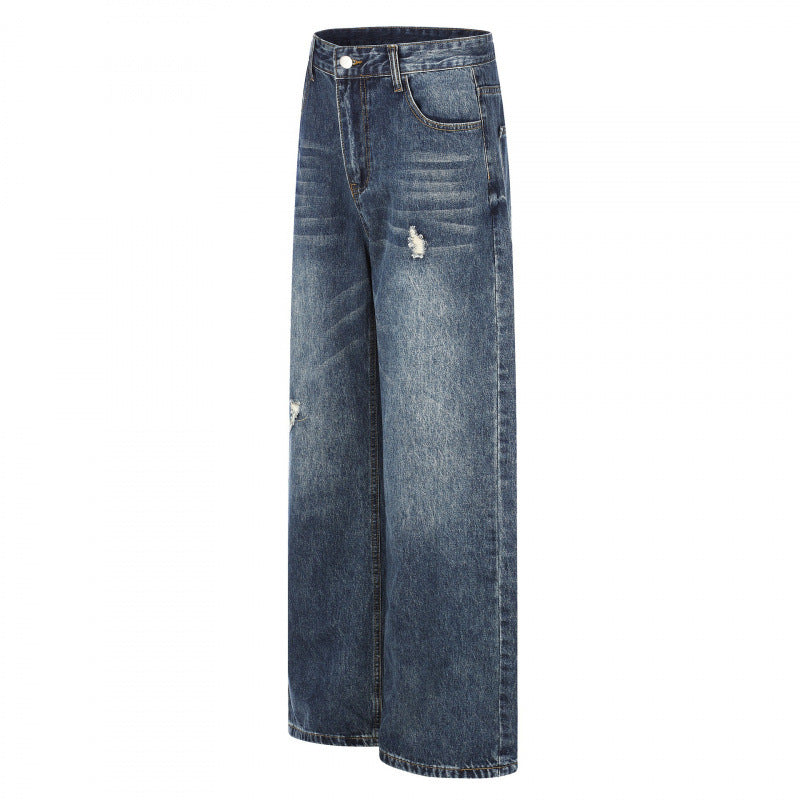 Damen Highwaist-Jeans im Wide-Leg-Schnitt mit Used- und Destroyed-Details Drune