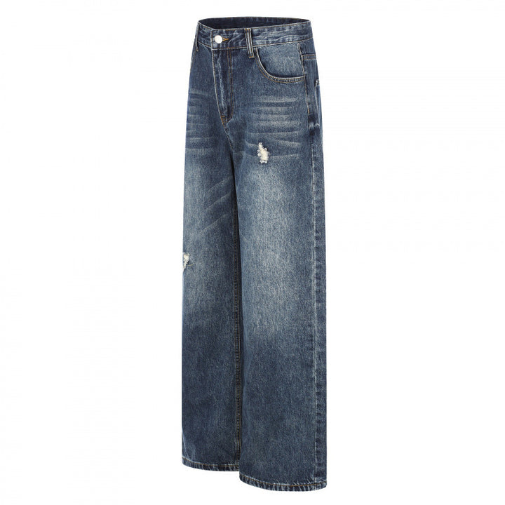 Damen Highwaist-Jeans im Wide-Leg-Schnitt mit Used- und Destroyed-Details Drune