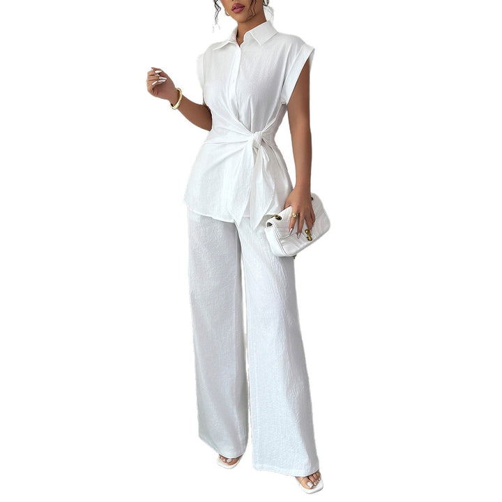 Damen elegantes Zweiteiliges Set mit taillierter Bluse und weit geschnittenen Hosen Drune