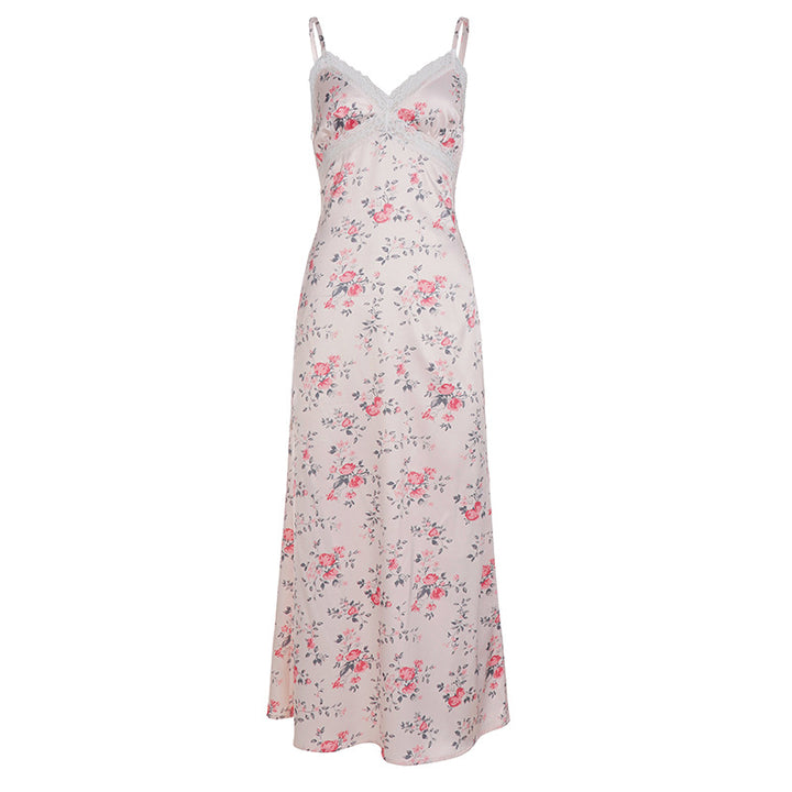 Damen Nachtkleid mit zarten Spitzenakzenten und floralem Design Drune