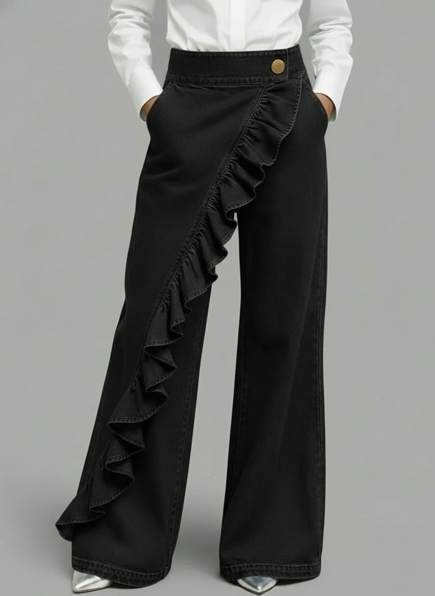 Damen Weite Jeanshose mit Rüschendetail Drune