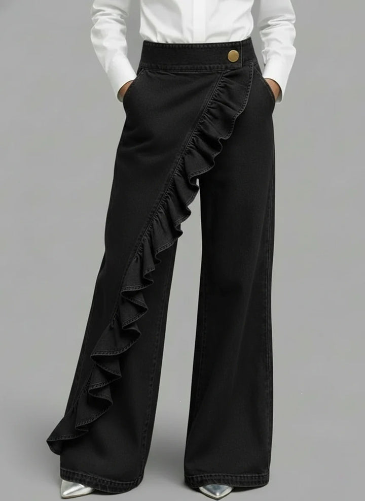 Damen Weite Jeanshose mit Rüschendetail Drune